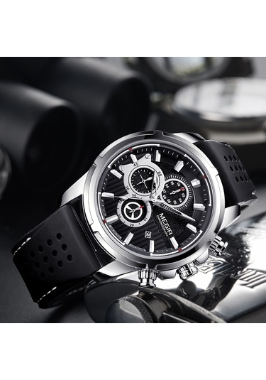 Yunboo Megir 2101 Erkek Kol Saati - Kuvars Hareketli, 3atm Su Geçirmez, Büyük Ekran, Takvim, Kronometre, Silikon Kordon, Siyah Kadran Ve Kasa Çok Renkli