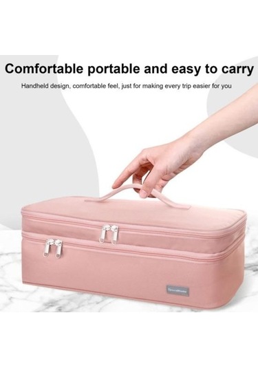 Novahub Portatif Pembe Saç Kurutma Mak. Çantası, 2 Katmanlı, Büyük Kapasiteli, Seyahat İçin Taşınabilir Fermuarlı Hurç Pembe