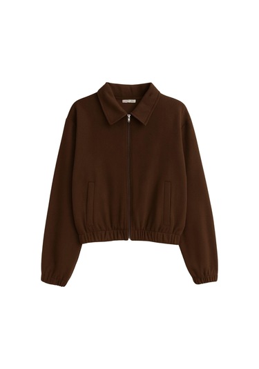 4764 Kadın Basic Fermuarlı Fitilli Örme Selanik Ceket Kahve Kahve