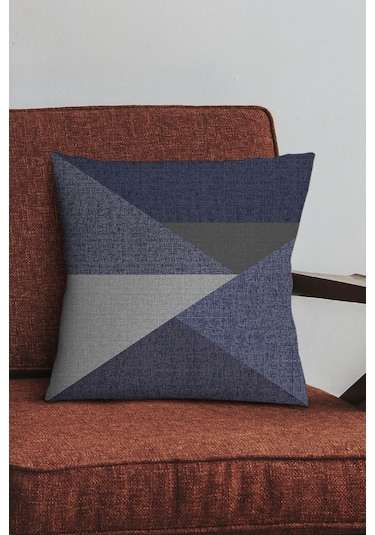 Lacivert Geometrik Desenli Çift Taraf Kırlent Kılıfı Krl1127