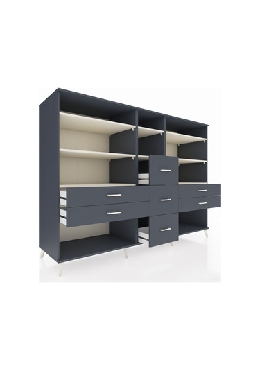 Kronos Dolap 8 Raflı 7 Çekmeceli 220x59x163 Antrasit-aytaşı/antr Antrasit-aytaşı/antrasit