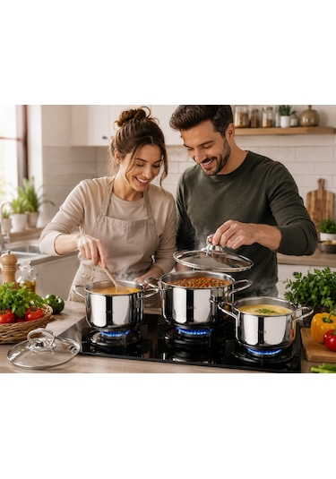 Oms Collection - 6 Parça İndüksiyon Taban Sos Mama Çorba Mini Derin Tencere Seti 1155 - Gümüş