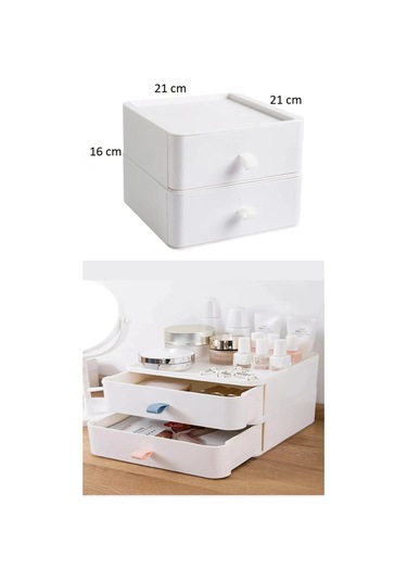 Bayev 2'li Takı, Makyaj Ve Kozmetik Düzenleyici Çekmece Beyaz Ofis Masa Düzenleyici