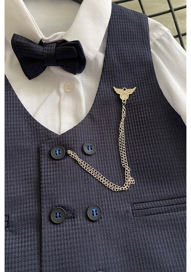 Matrix Yelekli Zincirli Erkek Çocuk Takım Elbise Lacivert