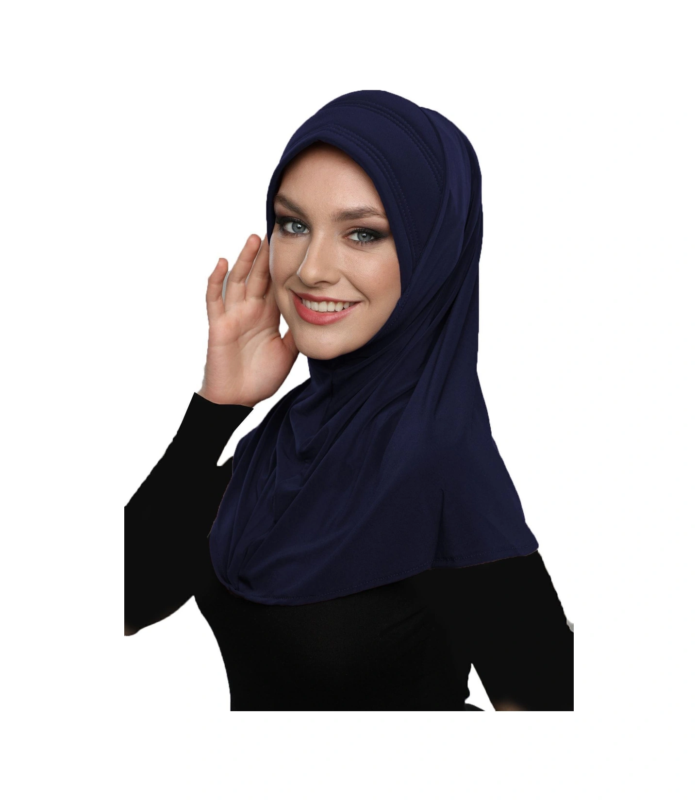 Takmatik Sade Lacivert Hazır Türban Tesettür Havuz Bonesi Namaz Örtüsü Lacivert