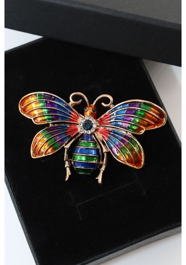 Gold Kelebek Broş. Kristal Taşlı Kelebekli Yaka İğnesi Broş. Erkek Kadın Broş. Çok Renkli