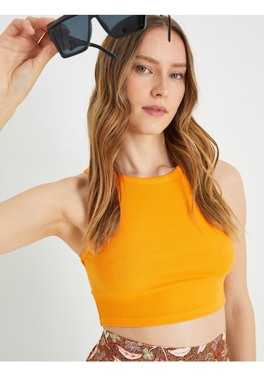 Koton Basic Crop Atlet Halter Yaka Pamuklu Turuncu 2sak10413ek Turuncu