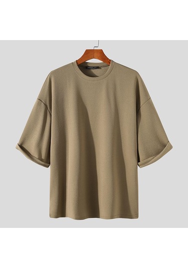 Haki Japon ve Kore Tarzı Moda Erkek Kısa Kollu Gömlek Gevşek Üstler T-shirt Artı Boyutu S-5xl Incerun Haki