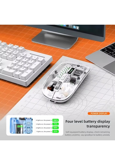 Şeffaf Mouse Kablosuz Mouse Fare Şarjlı Bluetooth Wireless Çift Modlu Sessiz 5 Tuşlu Dpı Kontrol Rb