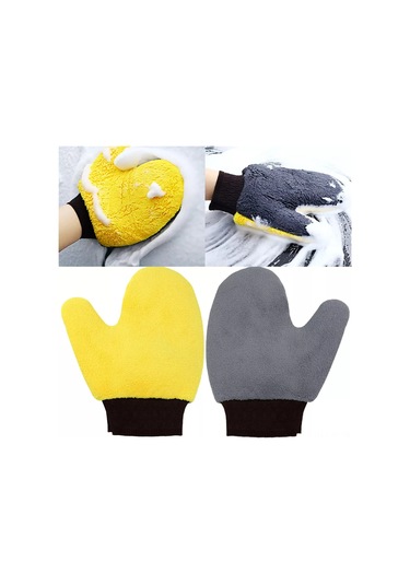 Yifomall Çift Taraflı Süper Emici Araç Temizleme Eldiveni - 23x20cm Sarı Coral Fleece