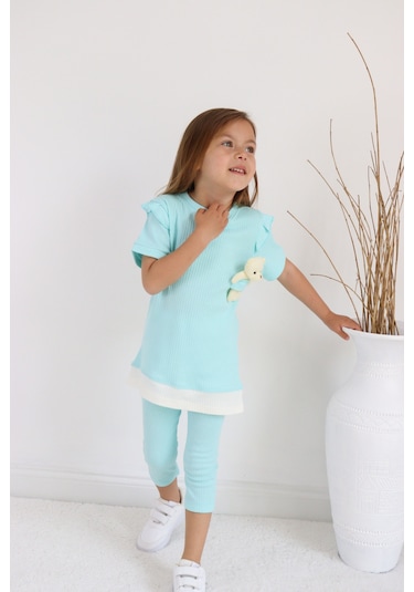 Kız Çocuk Ayıcık Oyuncaklı Kaprili Yazlık Basic Takım 2-5 Yaş 001