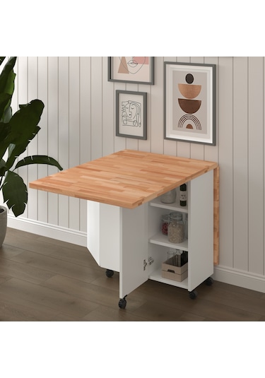 Masif Ahşap Tablalı Katlanır Masa Çalışma Yemek Mutfak Masası Kayın