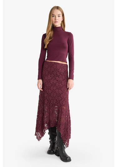 Defacto A Form Normal Bel Dantel Midi Etek G5225ax25wnbr232 Bordo-br232