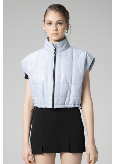 Buz Mavi Dericlub Wm054 Gerçek Deri Kadın Şişme Yelek Açık Mavi