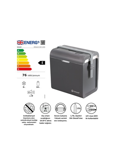 Outwell Ecocool 24 Litre 12v/220v Portatif Soğutucu Grey Gri