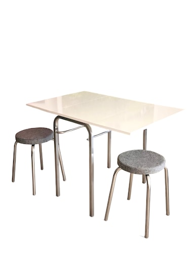 Table Plıante Katlanır Kanatlı Beyaz Masa Beyaz - Gri
