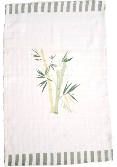 Yeşil Beyaz Yaprak Desenli Mutfak El Kurulama Bezi