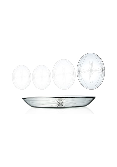 Decocia 1 Adet 33cm Oval Cam Salata Sunum Tabağı Mira Desenli