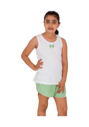 The Don Aile Beyaz-Yeşil Kareli Kız Çocuk Şort Takımı (9-14 Yaş)