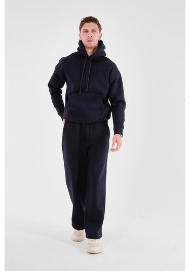 Rocqerx Q-1001 Q-4008 Kapüşonlu Sweat Bel Lastikli Pantolon Üç İplik Şardonlu Takım Lacı