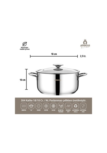 Amboss Cool 10 Parça Indüksiyon Uyumlu Paslanmaz Çelik Tencere Seti Gümüş