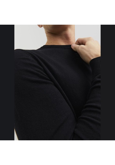 Jack & Jones Erkek Bisiklet Yaka Triko Kazak - Emil - 12208364 Siyah