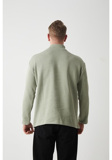 R-5849 Boğazlı Düz Örme Kazak Sweat Çağla Yeşili