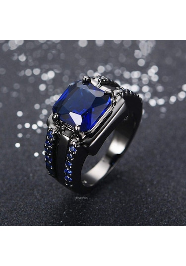 Mavi Vintage Erkek Kadın Kristal Yeşil Yüzük Charm Siyah Altın Alyanslar Erkekler Kadınlar Için Punk Kare Zirkon Alyans 8 Mavi