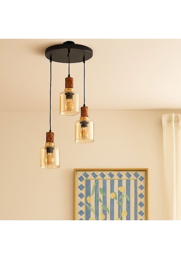 Correx Simurg 3'lü Cam Avize Kahverengi / Siyah