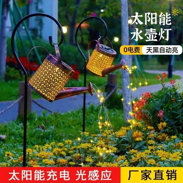 Tongxida Demir Bahçe Çaydanlığı Lambası, Güneş Enerjili, Şık Dış Mekan Aydınlatması