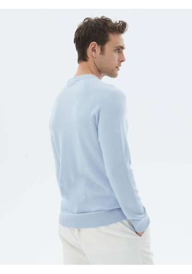 Kip Mavi Bisiklet Yaka Desenli Triko Çok Renkli