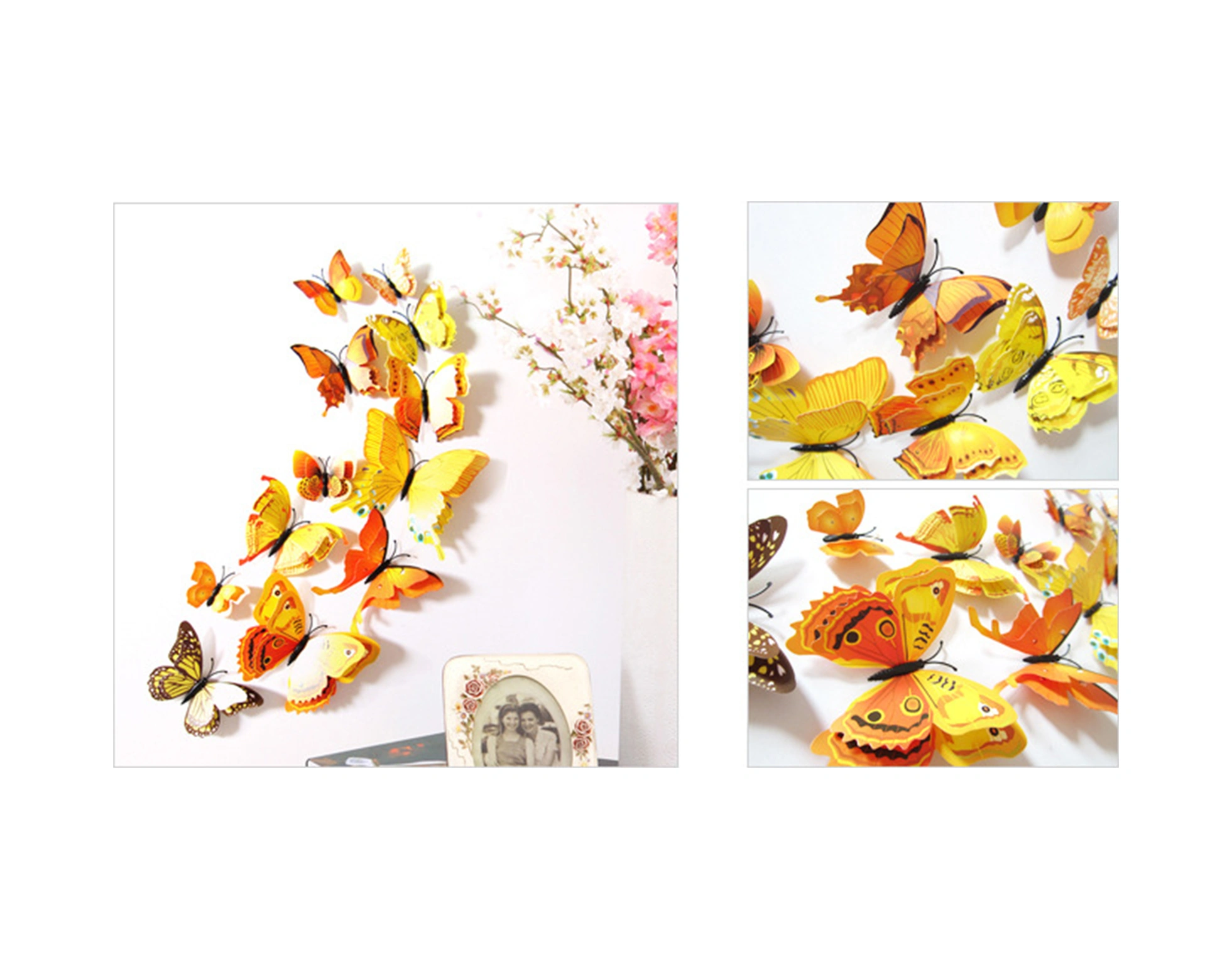 Youmex 12 Adet Pvc Çift Katlı 3d Kelebek Duvar Sticker, Doğal Dekor, Kolay Uygulama, Çeşitli Renkler Ve Kullanim Alanlari Sarı