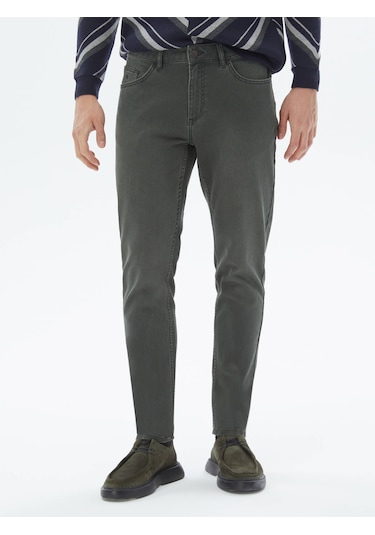 Kip Haki Slim Fit Denim Pamuk Karışımlı Pantolon Çok Renkli