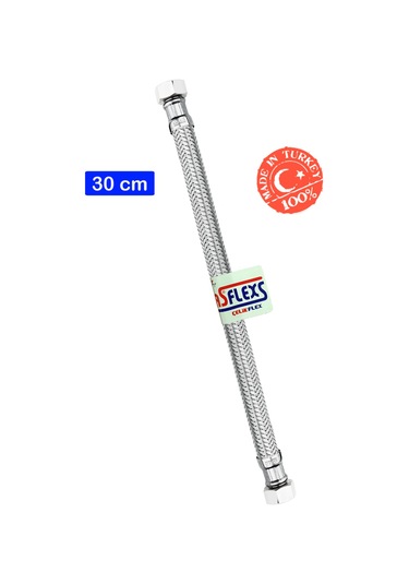 Asflexs 3/8×3/8 30 cm Paslanmaz Çelik Flex Hortum Klozet Bağlantı Hortumu