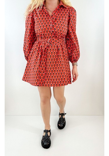 Modaonna Geometrik Desenli Narçiçeği Elbise Narçiçeği