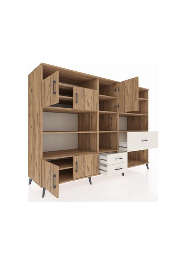 Kronos Dolap 13 Raflı 3 Çekmeceli 5 Kapaklı 220x59x163 Çam-çam/ay Çam-çam/aytaşı