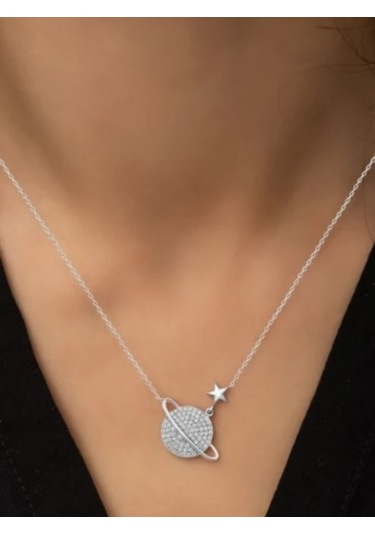 925 Ayar Gümüş Zirkon Taşlı Gezegen Kolye Gümüş