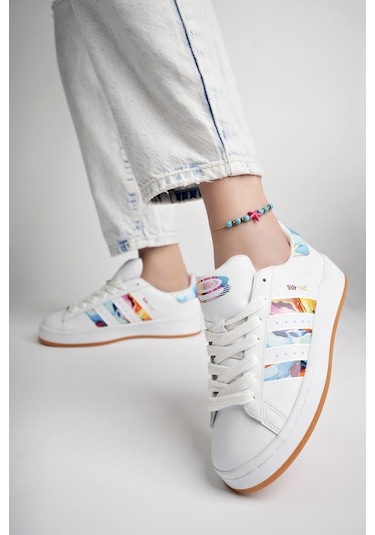 Muggo Flower Garantili Kadın Ortopedik Günlük Bağcıklı Yürüyüş Koşu Sneaker Spor Ayakkabı 001