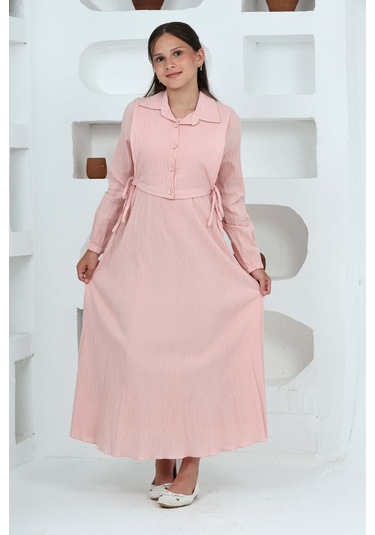 Kız Çocuk Uzun Boy Gofre Kumaş Jile & Elbise İki Parça Takım Astarlı Zarif Set-4948 Pudra Kız Çocuk Uzun Boy Gofre Kumaş Jile & Elbise İki Parça Takım Astarlı Zarif Set-4948 Pudra