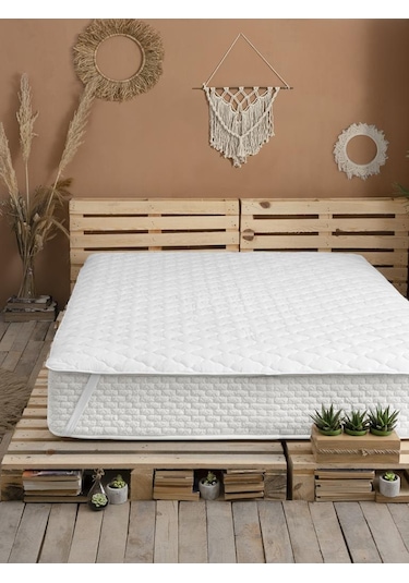 Sıvı Geçirmez Kapitone Alez 4-köşe Lastikli 180x200 Beyaz