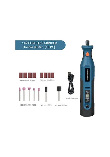 Yaozixa 7.4v 1100mah Li-pil Gömülü 12 Vitesli 5000-25000rpm Mini Elektrikli Matkap, Taşlama, Yontma, Kazıma Seti - 15 Parça Aksesuarlı Mavi+siyah