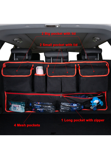 Padalink Siyah Oksford Kumaş Araba Sandık Düzenleyici, 107x52cm Fonksiyonel Sandık Çantası, Çok Amaçlı Depolama Ağı