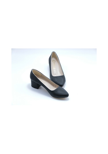 Ayakkabımood Siyah Saten 5 Cm Kalın Topuk Topuklu Kadın Ayakkabı Siyah