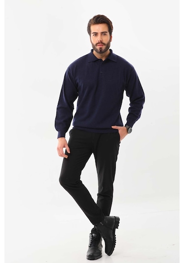 Ersin Triko Erkek Polo Yaka Yün Kazak 4135 Lacivert