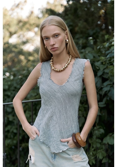 Mai Collection Mai Studios Co. Veilinas Asimetrik Füme Keten Crop Füme