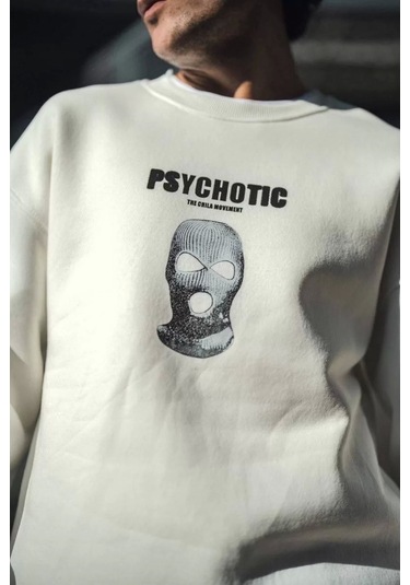 Kışlık Bisiklet Yaka Baskılı Sweatshirt - Beyaz Beyaz