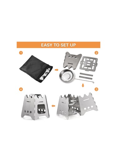 Vkemall İki Bir Arada Açık Katlanabilir Alkol Sobası Odun Sobası Kamp Mini Taşınabilir Katlanabilir Alkol Sobası Büyük Gümüş