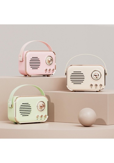 Geeroyoo Pembe Retro Bluetooth Hoparlör - Fm Radyo, Tf Kart, Aux Girişi, 1500mah Pil, Kaliteli Ses İle Ev Ve Dışarı Kullanım