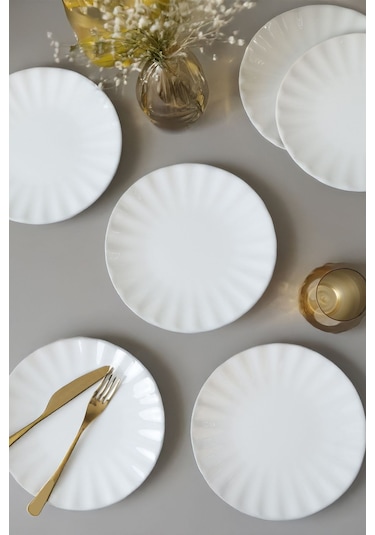 Keramika Beyaz Sirius Pasta Tabağı 22 Cm 6 Adet 004 Beyaz