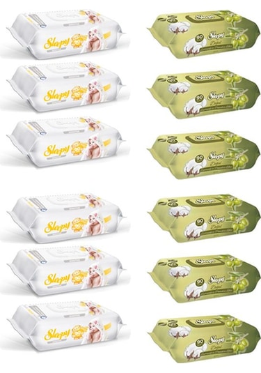 Sleepy Sensitive Islak Havlu 90 Lı 6 Adet + Zeytinyağlı 90'lı 6 Adet Tekli